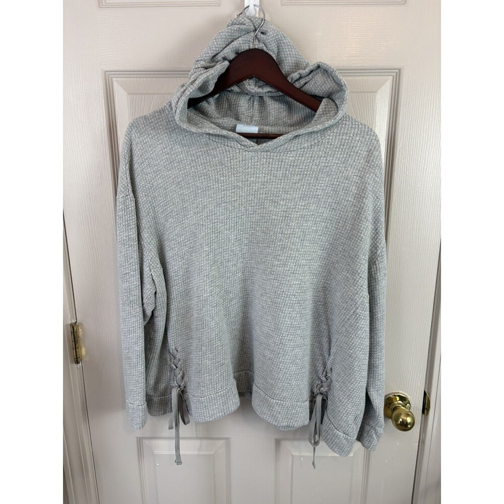Sunday Sweater Grey Hoodie Casual Waffle Knit Long Sleeve Size XL